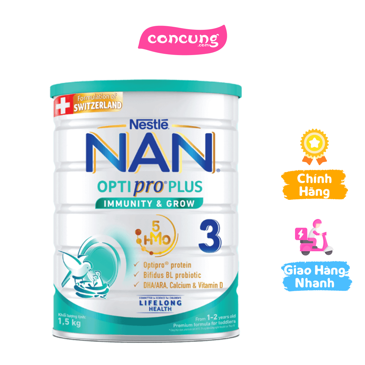Sản phẩm dinh dưỡng công thức Nestlé NAN OPTIPRO PLUS 3 1500g