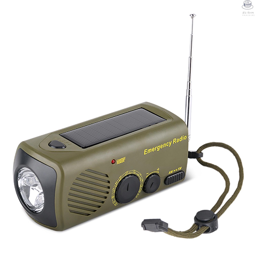 Radio Khẩn Cấp Năng Lượng Mặt Trời Sạc Cổng USB Có Đèn Pin Báo Động SOS AM / FM Cell P