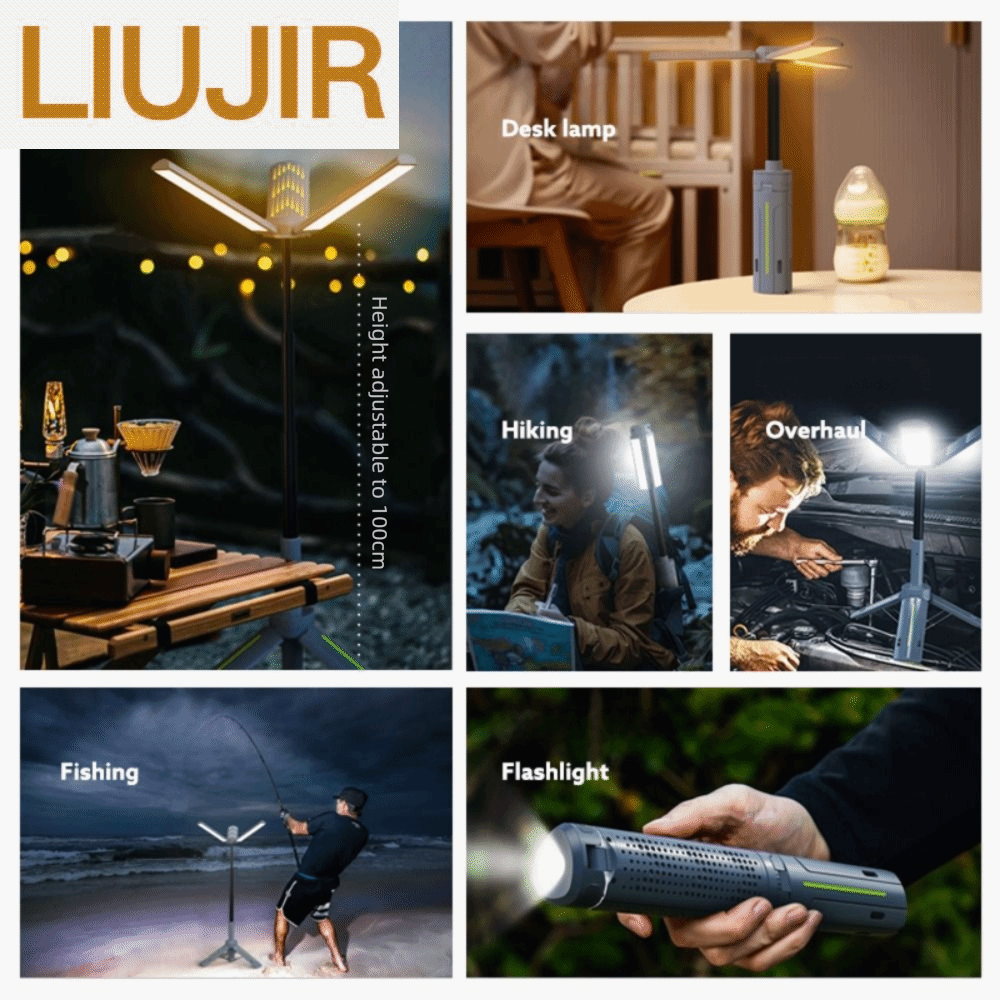 LIUJIR การหรี่แสงแบบไม่มีขั้นตอน ไฟแคมป์ปิ้งพับได้ แหล่งกำเนิดแสง LED ฐานขาตั้งสามเหลี่ยม โคมไฟแบบพกพาที่สามารถยืดหดได้ ฟังก์ชันมือถือ แสงไฟหลายสี โคมไฟตั้งแคมป์อเนกประสงค์ ใช้สำหรับการตั้งแคมป์ ราคา 2,581 บาท*ส่งฟรี
