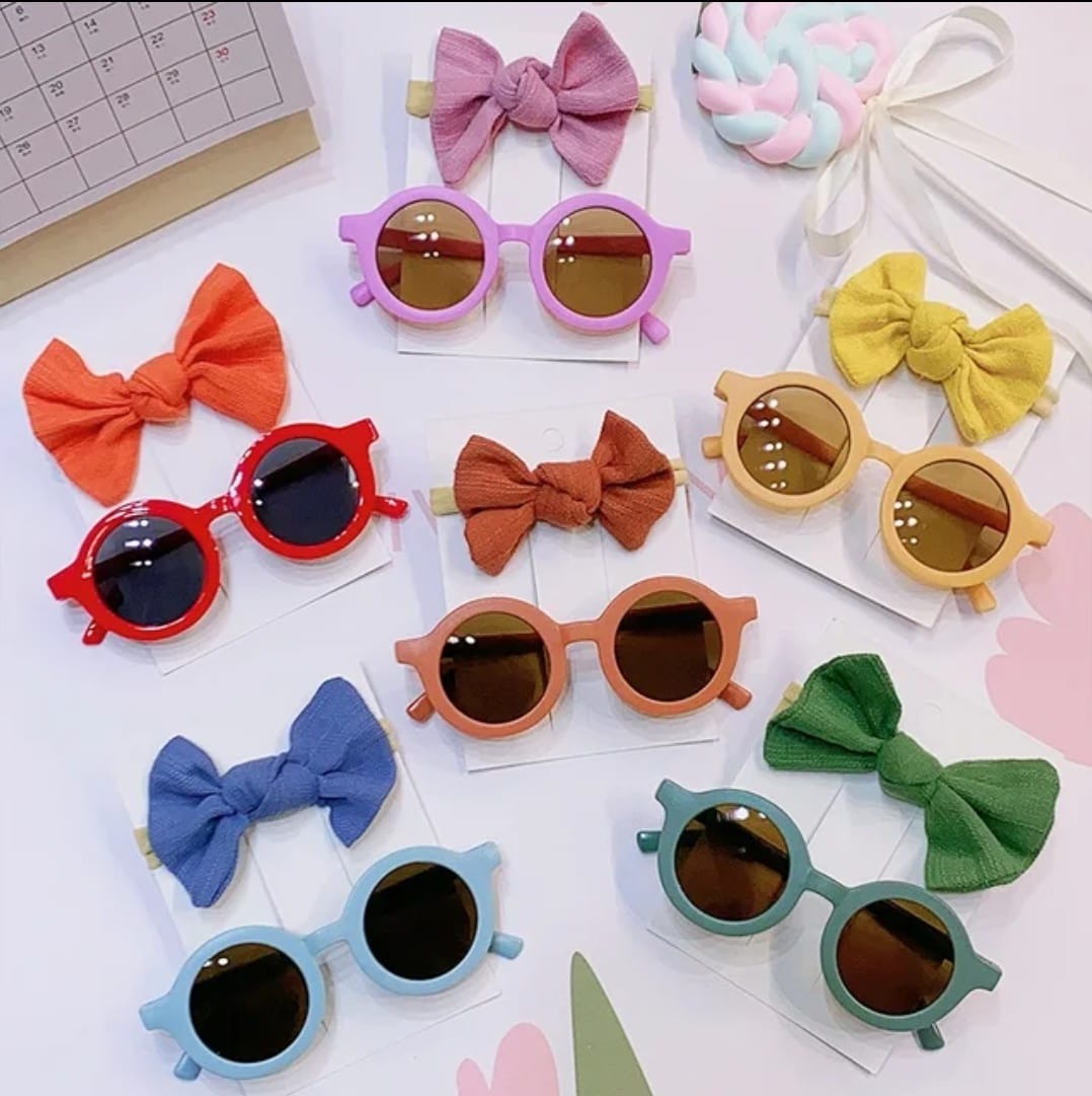 2Pcs Kids Sunglasses Headband Set Daisy Flower Round Toddler Sun Glasses Girls Sun Protection Eyewear