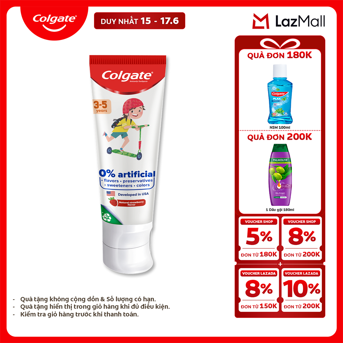 Kem đánh răng Colgate Kid Free From cho trẻ em 3-5 tuổi không hương liệu và chất bảo quản 80g/tuýp