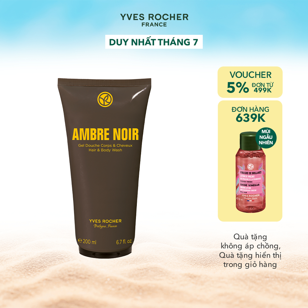 Sữa tắm gội cho nam Yves Rocher Ambre Noir Hair & Body Shampoo 200ml