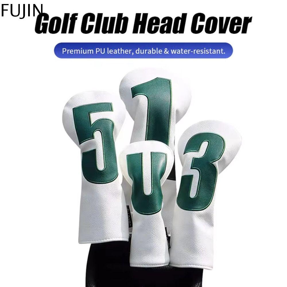 FUJIN Da PU Bọc đầu gậy golf 1 3 5 bạn In ấn số Bảo vệ gậy golf Vỏ bảo vệ Thêu Bọc đầu bằng gỗ Đường lái xe cho người lái