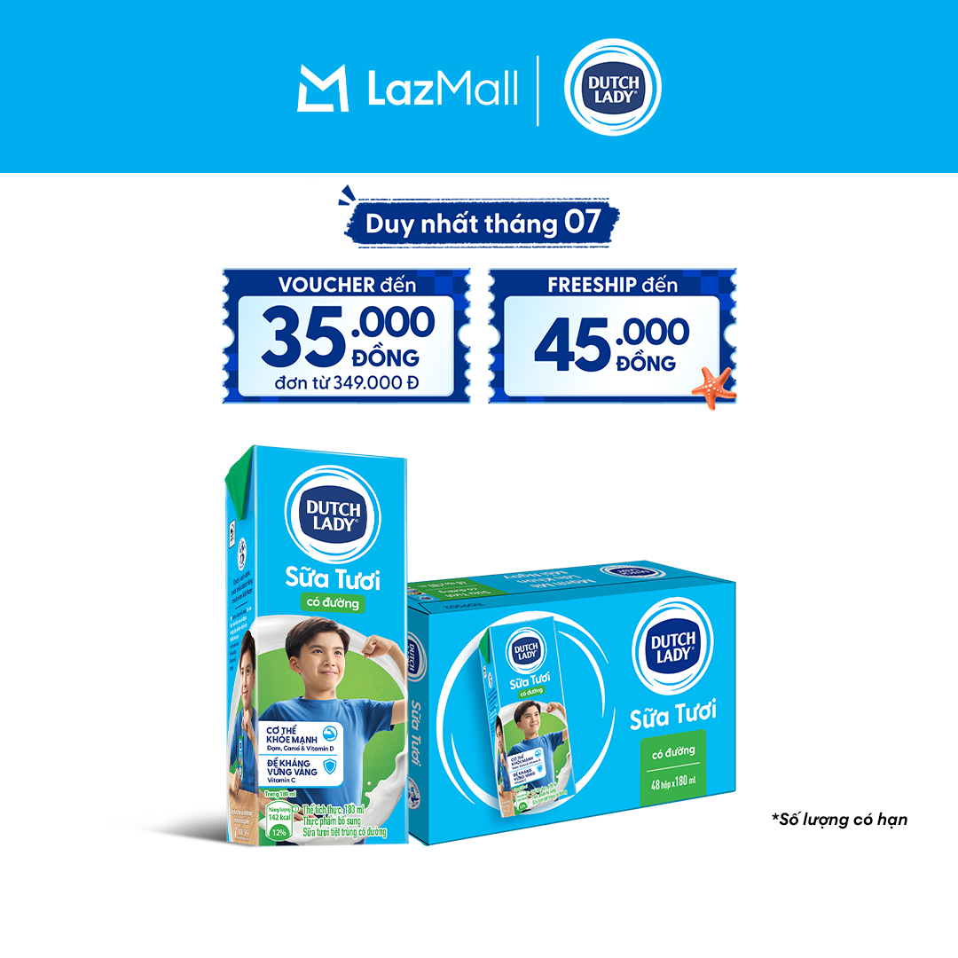 Thùng 48 Hộp Sữa Tươi Tiệt Trùng Dutch Lady Cô Gái Hà Lan Có Đường 180ml (48x180ml)