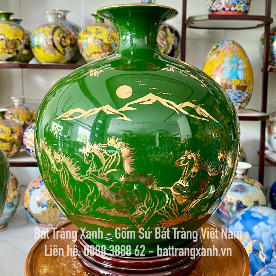 Bình hút lộc bát tràng - bình tài lộc, bình phong thuỷ mã đáo thành công màu xanh lá cho người mệnh hoả, mệnh mộc