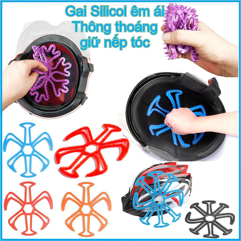 Lót mũ nón bảo hiểm Silicon Massage chống xẹp tóc, thông thoáng, chăm sóc bảo vệ da đầu - BIGBA