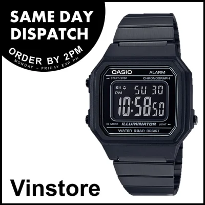 [Vinstore] Casio B650 Vintage Series Negative Display Digital Adjustable Black IP Stainless Steel Strap Men Women Watch B650WB-1B B650WB-1 B-650WB-1B B650WB-1BDF