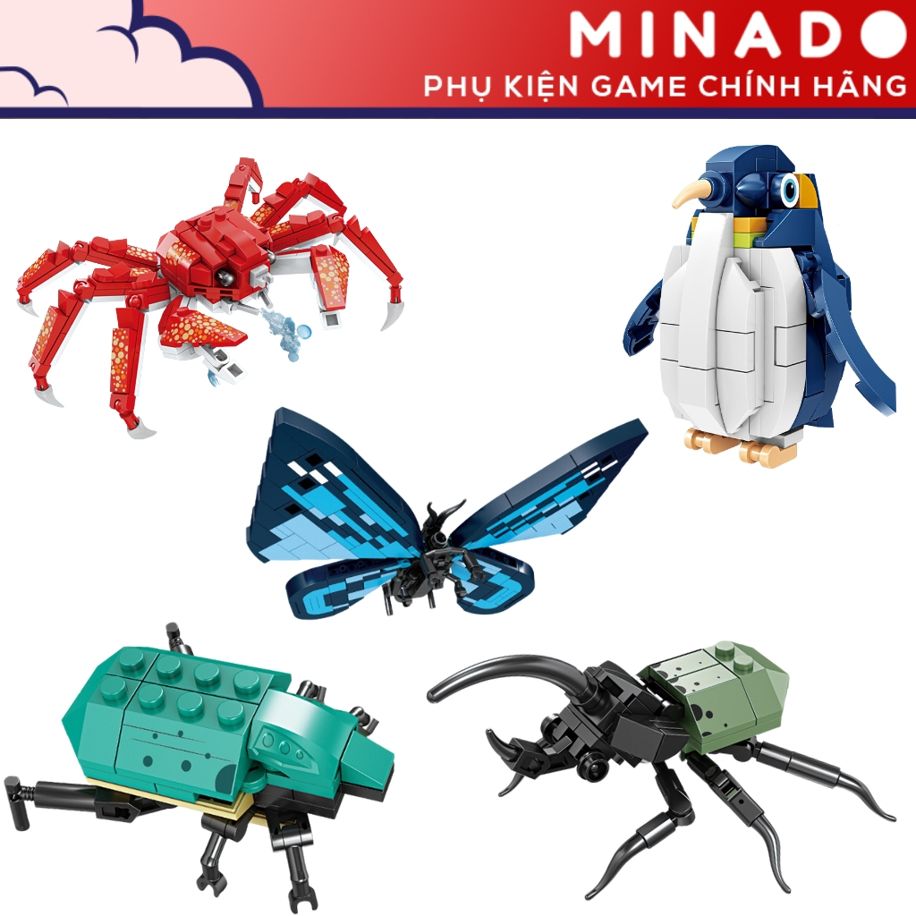 Bộ mô hình đồ chơi lắp ráp xếp hình thú và côn trùng đồ chơi xếp hình nano 3D hình thú côn trùng dễ thương Minado