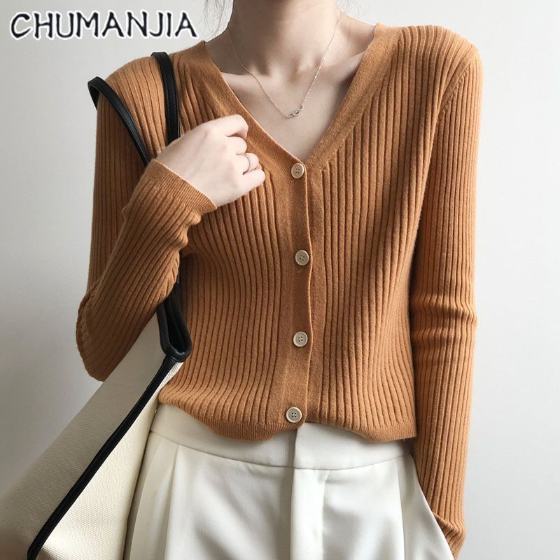 CHU MAN JIA new Korean style thin knitted sweater jacket