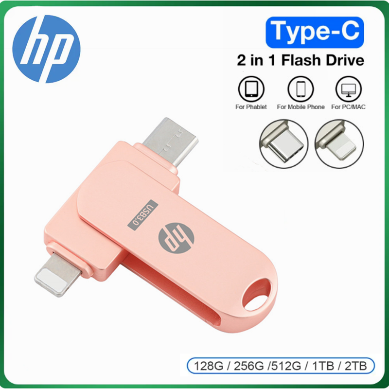 HP 1TB 2TB USB-C ổ đĩa flash 2 trong 1 USB OTG ổ đĩa flash Pendrive 512GB Flash thẻ nhớ cho iphone16/15/14/13/12/11/x/8/7/6 máy tính Android