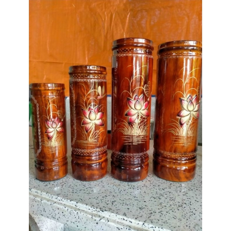 Bộ thờ cúng lư hương bát nhang bình hoa đĩa trái cây bộ áng chung ly bình ống đựng nhang bằng gỗ khắc hoa sen