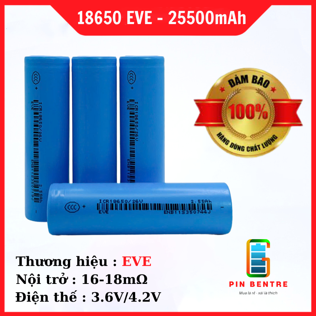 Pin 18650 EVE 26V dung lượng 2550mAh dòng xả 3C hàng mới