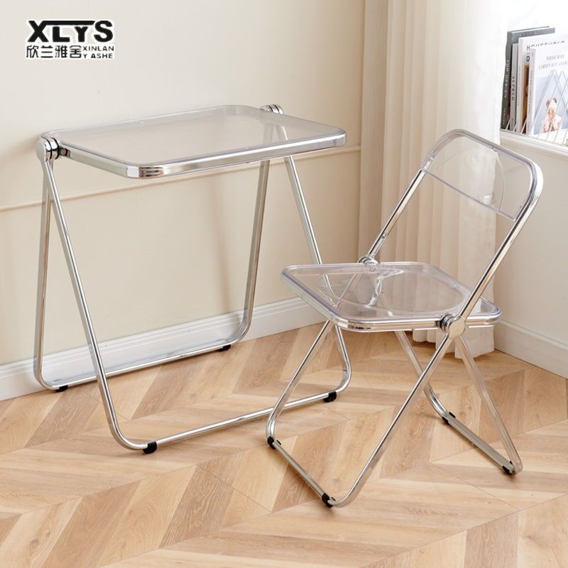 XINLANYASHE [Miễn Phí Vận Chuyển]Bàn xếp văn phòng nhà Cửa trong suốt, ghế Acrylic, bàn ghế Bàn xếp pha lê đỏ