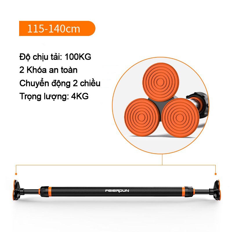 Xà Đơn Treo Tường Thế Hệ Mới FED-0228 - Kích Thước 115-140CM + tặng kèm thước cân bằng Livo