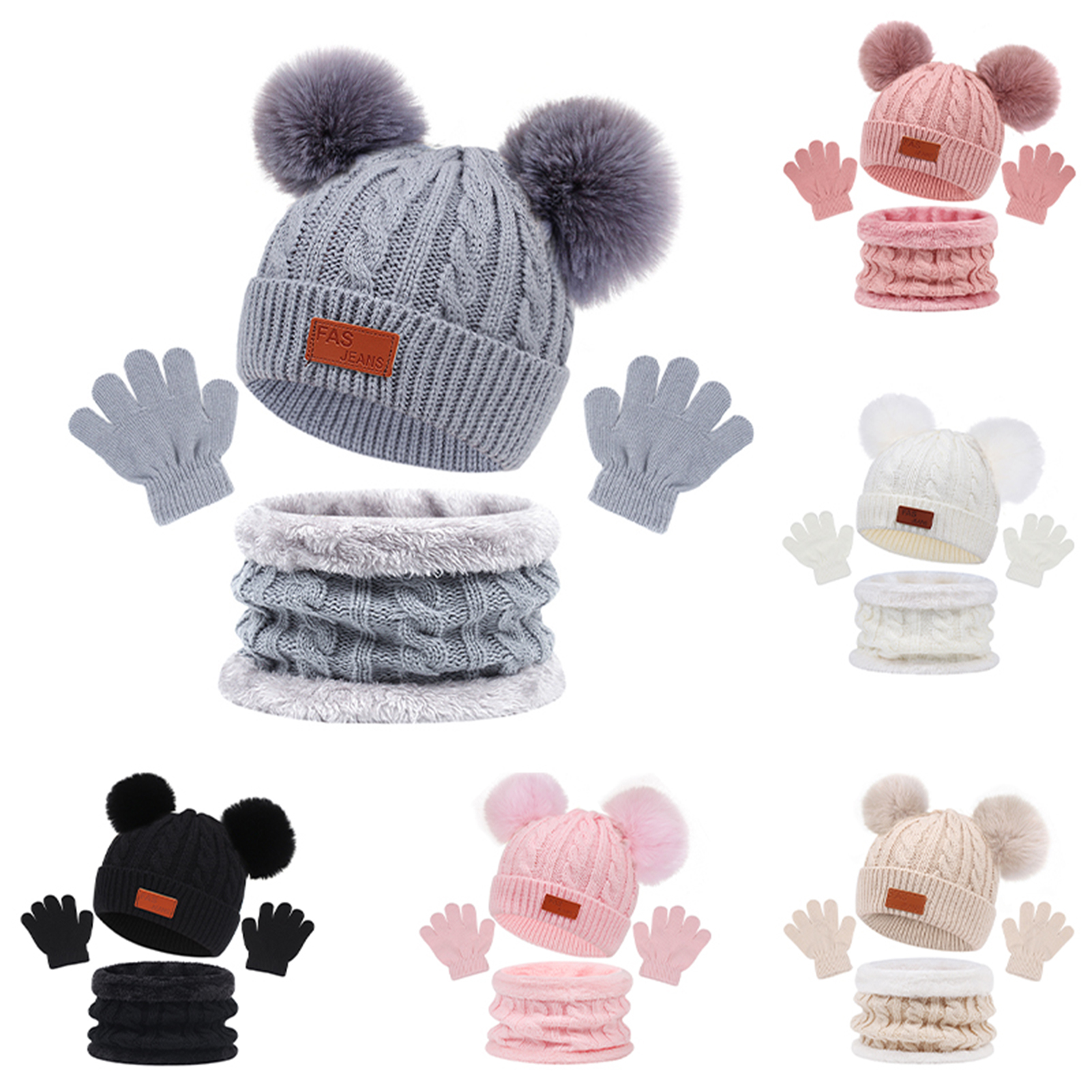 Cozy Kids Hat Bib Mitten Set Children Hat Bib Gloves Set Cozy Winter Baby