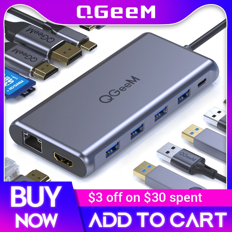Qgeem Dual 4K DP HDMI USB C Hub For Macbook Pro Triple Display Type C Hub