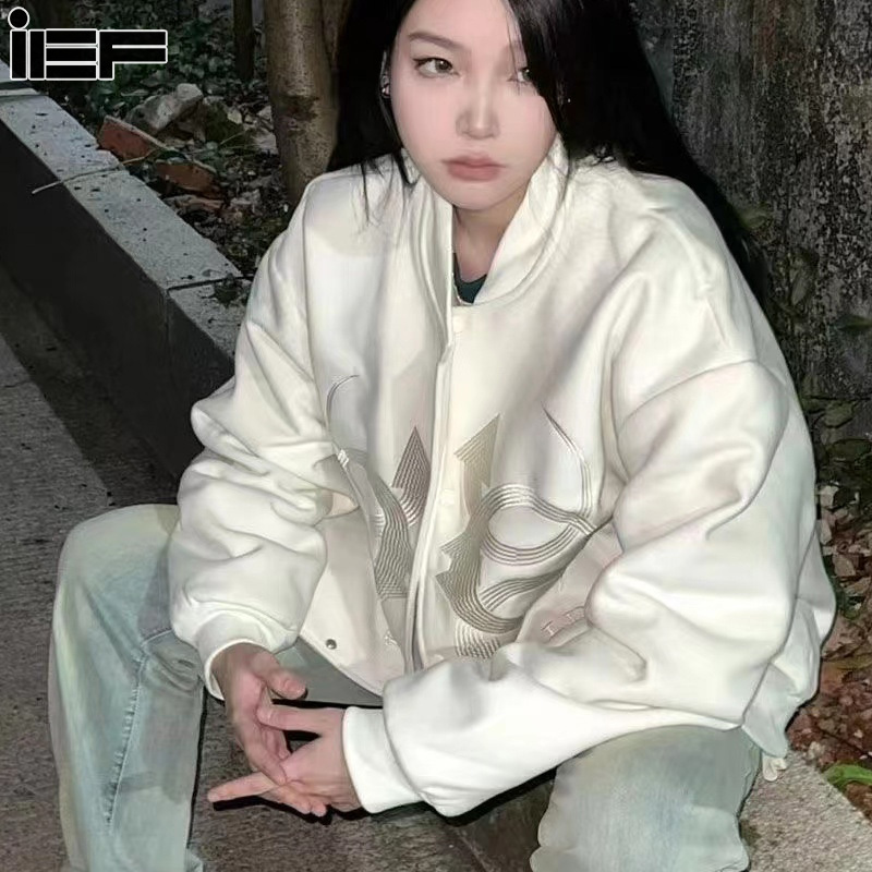 Ief Mỹ cổ điển trước và sau thêu Bạc Nhung Nhung phụ nữ áo hoodie bóng chày
