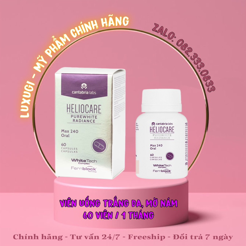 [CHÍNH HÃNG] Viên Uống Trắng Da & Chống Nắng Heliocare Purewhite Radiance Max 240 (60 Viên)