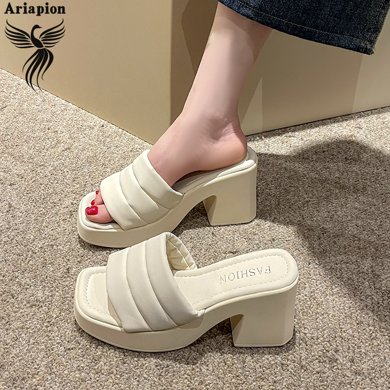 AriaPion thick-soled thick-heeled cool slippers women's new waterproof table high-heeled shoes versatile one-word drag