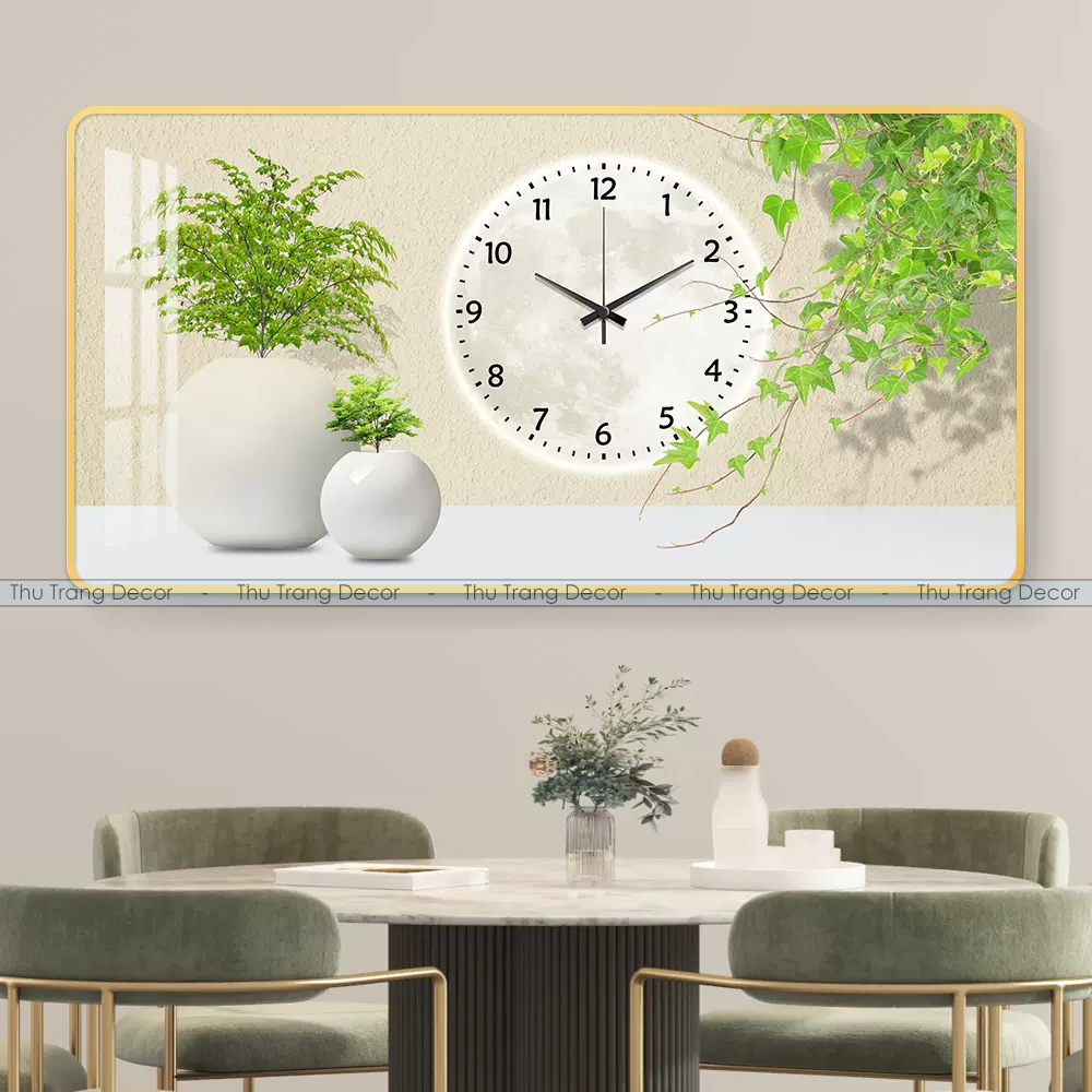 Đồng Hồ Tráng Gương Nghệ Thuật "CỎ CÂY - HOA LÁ" In UV 5D Cao Cấp