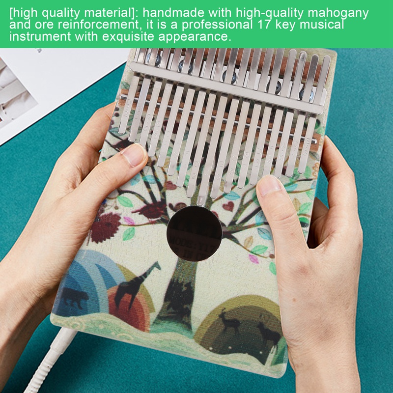17 Key Thumb Piano with Study Instruction and Tune Hammer Wood Hand Finger Piano Mbira Gifts for Kids Adult Beginners (Animals)