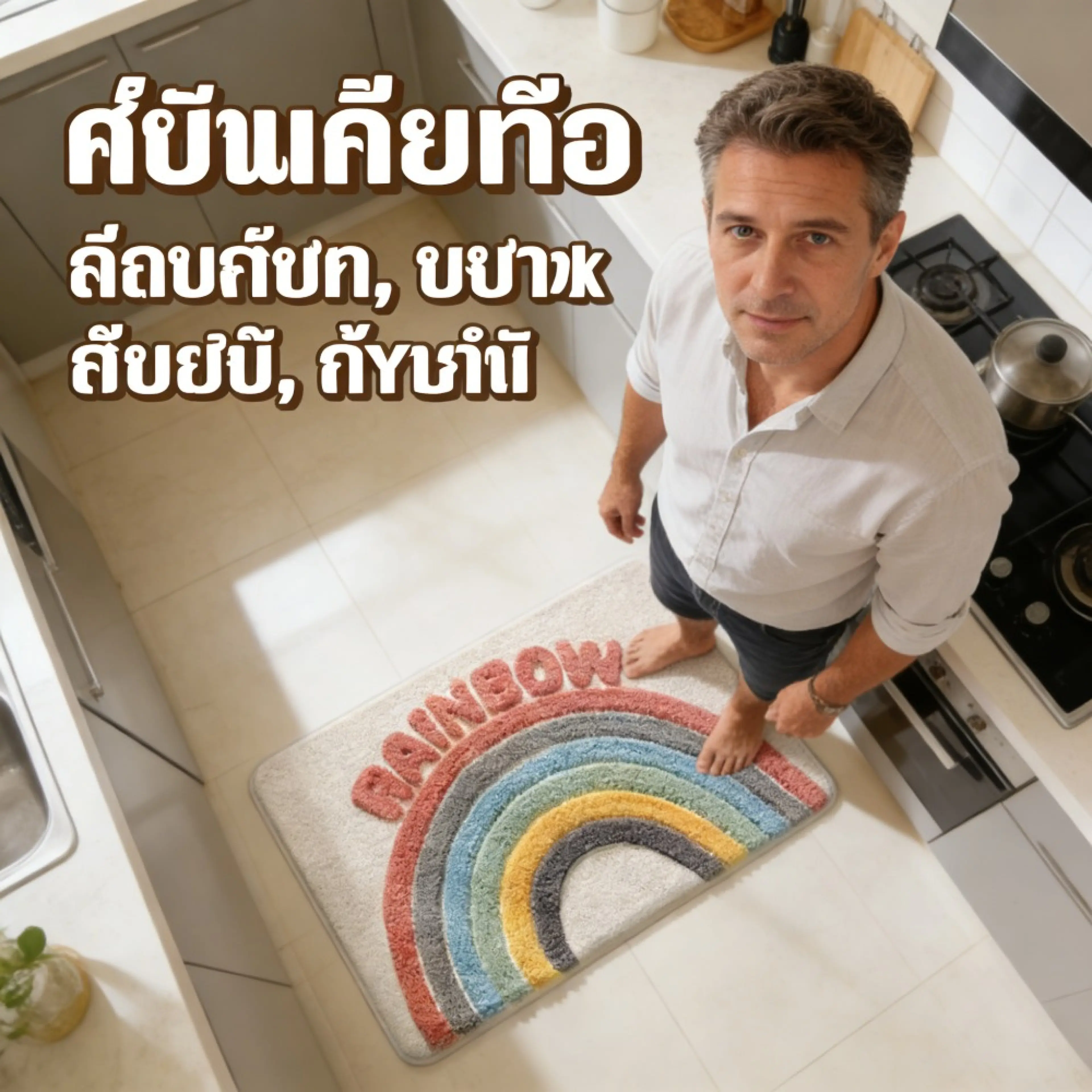 น้ำได้ดี พรมเช็ดเท้า ซับน้ำ พรมเนื้อนุ่ม พรมกันลื่น แห้งเร็ว พรมปูในห้องครัว พรมเช็ดเท้าลายมินิมอล พรมปูพื้น พรมนุ่ม มียางกันลื่น พรมซับน้ำได้ดี พรมเช็ดเท้า มีกันลื่น 60x40cm