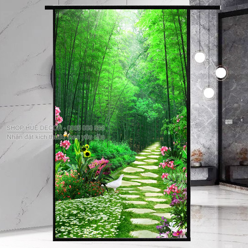 Decal dán kính mờ phong cảnh rừng trúc sẵn keo, chống nhìn trộm dán cửa sổ, cửa đi, phòng khách, phòng ngủ( DK-18)