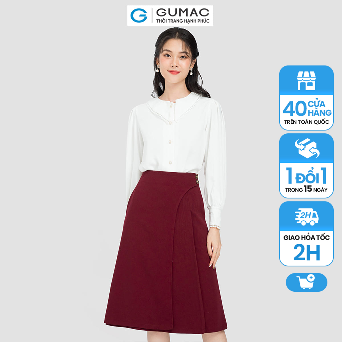 Chân váy form a gumac, chân váy xếp ly vc08124