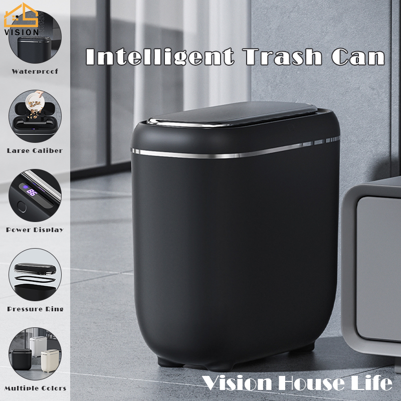Vision 14L Bathroom Trash Can with Automatic Touchless Lid Smart Garbage Can Narrow Waterproof Trash Bin Touchless Motion Sensor Garbage Bins Motion Sensor Trash Can for Kitchen and Office Use ราคา 836 บาท*ส่งฟรี