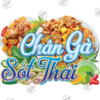 Miếng dán CHÂN GÀ SỐT THÁI sticker trang trí xe đẩy dán tường decal trang trí quán ăn vặt sả tắc men
