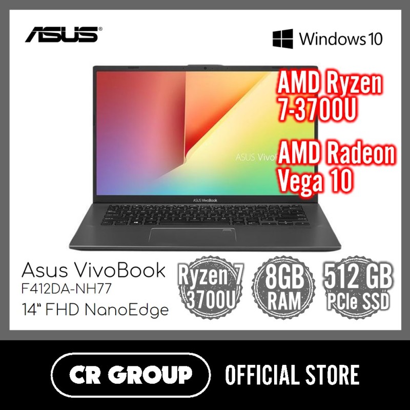 Asus VivoBook F412DA 14 Inch Full HD | AMD Ryzen 7-3700U | 8GB DDR4 RAM | 512GB PCle SSD | AMD Radeon RX Vega 10 Graphics