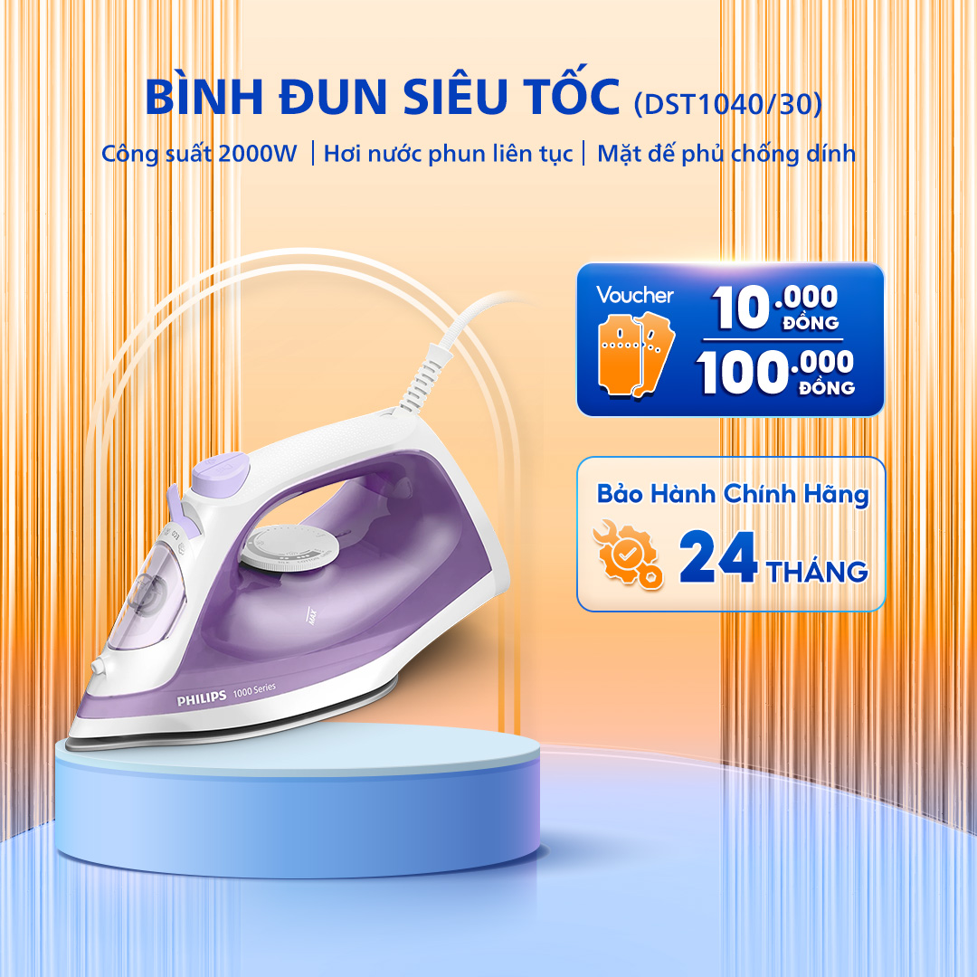 Bàn Ủi Hơi Nước PHILIPS DST1040/30 - Công Suất 2000 W - Mặt Đế Chống Dính - Bảo Hành 24 Tháng
