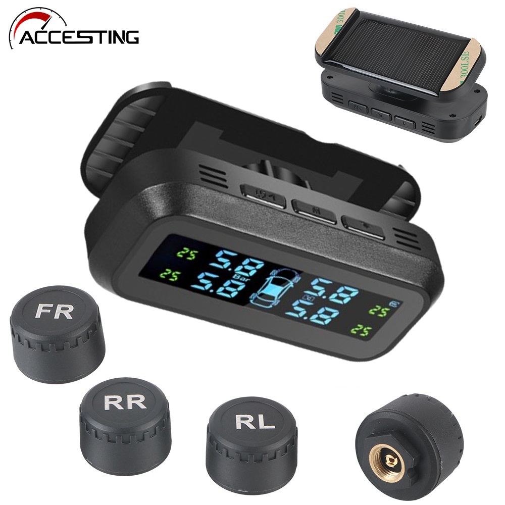 NEW Tire Pressure Monitoring System Solar TPMS With 4 External Sensors Car Tyre Pressure Monitor Temperature Warning ราคา 455 บาท*ส่งฟรี