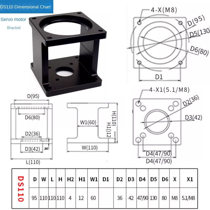 [Puffide] Giá Đỡ Động Cơ Bước/Servo - Động Cơ Servo DS110 Không Kèm Vít | Tùy chọn từ 57-130mm Tương Thích Trục Vít Bi | Công Nghiệp Tự Động Hóa