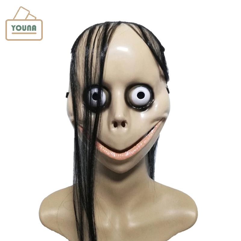 YOUNA Halloween mới kinh dị với mặt nạ tóc dài mặt nạ ngộ nghĩnh mặt nạ miệng hình chữ V với tóc nữ 