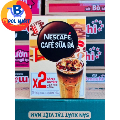 cà phê sữa đá NESCAFE HỘP 240G cafe ngon 10 GÓI Shop Bố Ớt