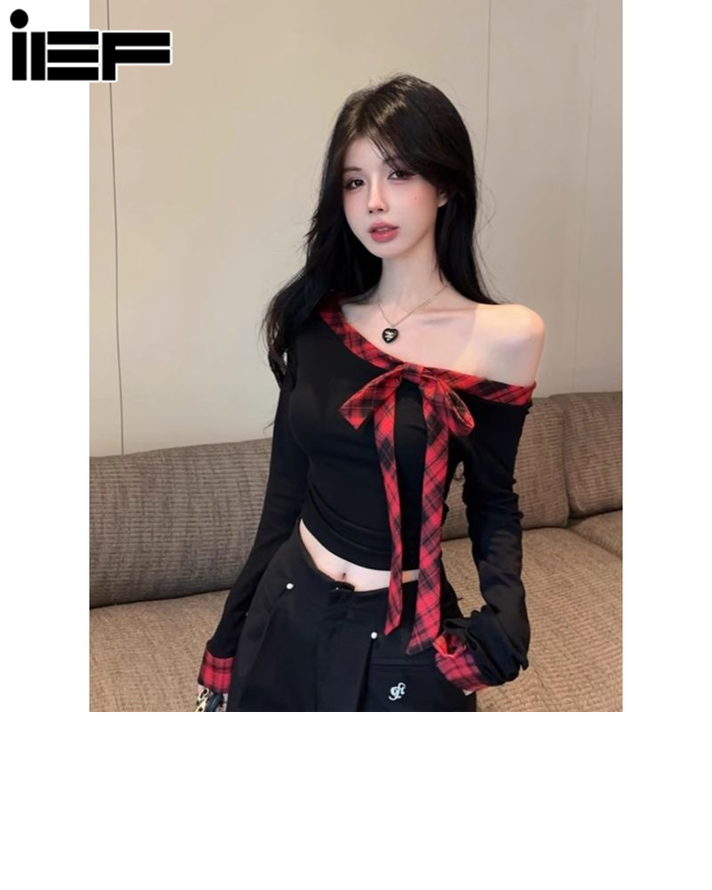 IEF Women's Slim-Fit Long-Sleeved T-shirt with Bow Collar ราคา 152 บาท*ส่งฟรี