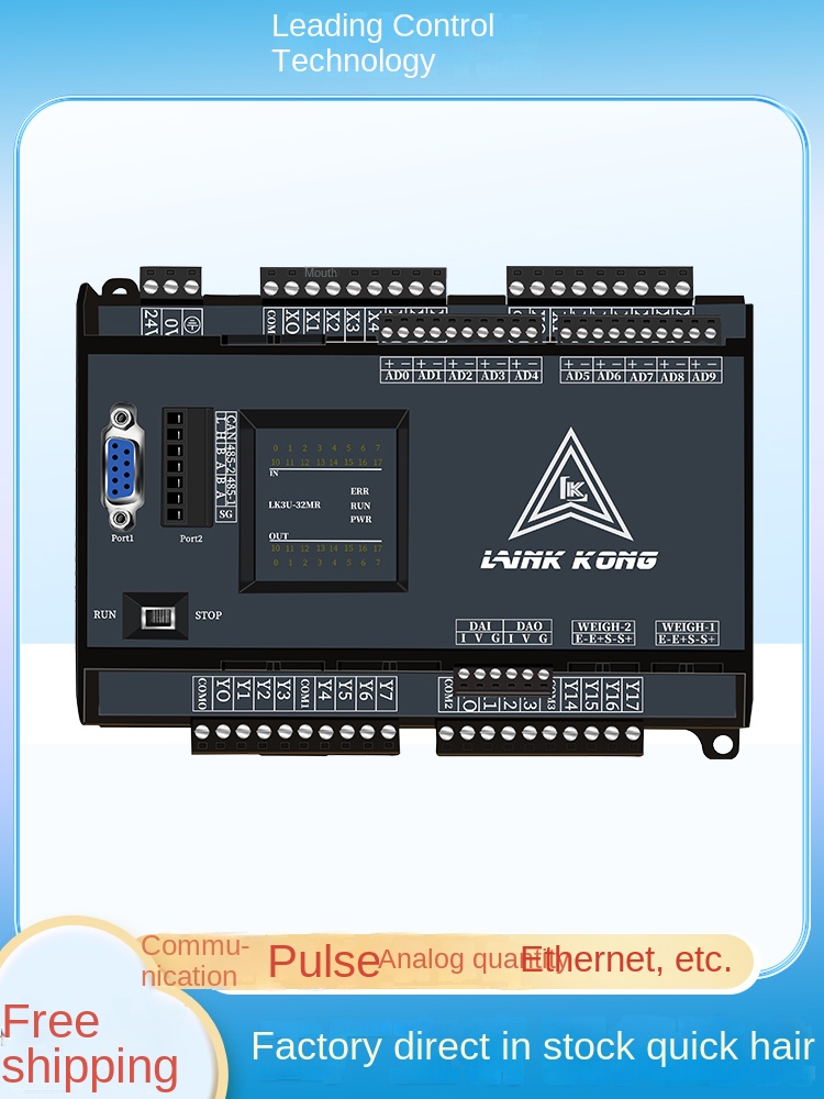 Board mạch PLC LK FX3U Series - Model 14MT 8 input 6 output transistor | AD/DA, RS232/RS485 LK3U | 24VDC, GX Works2 Mitsubishi - AD (0-20ma) - LK3U-14 vỏ đen MT