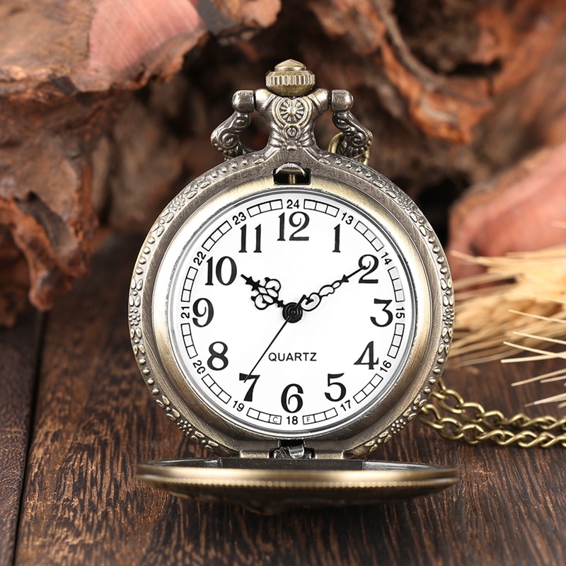 Retro Shepherd Farmer Design Bronze Pocket Watch Chain Flower Cover Classic Arabic Numeric Scale Fob Clock Necklace Pendant Gift 2019 2020 (6)