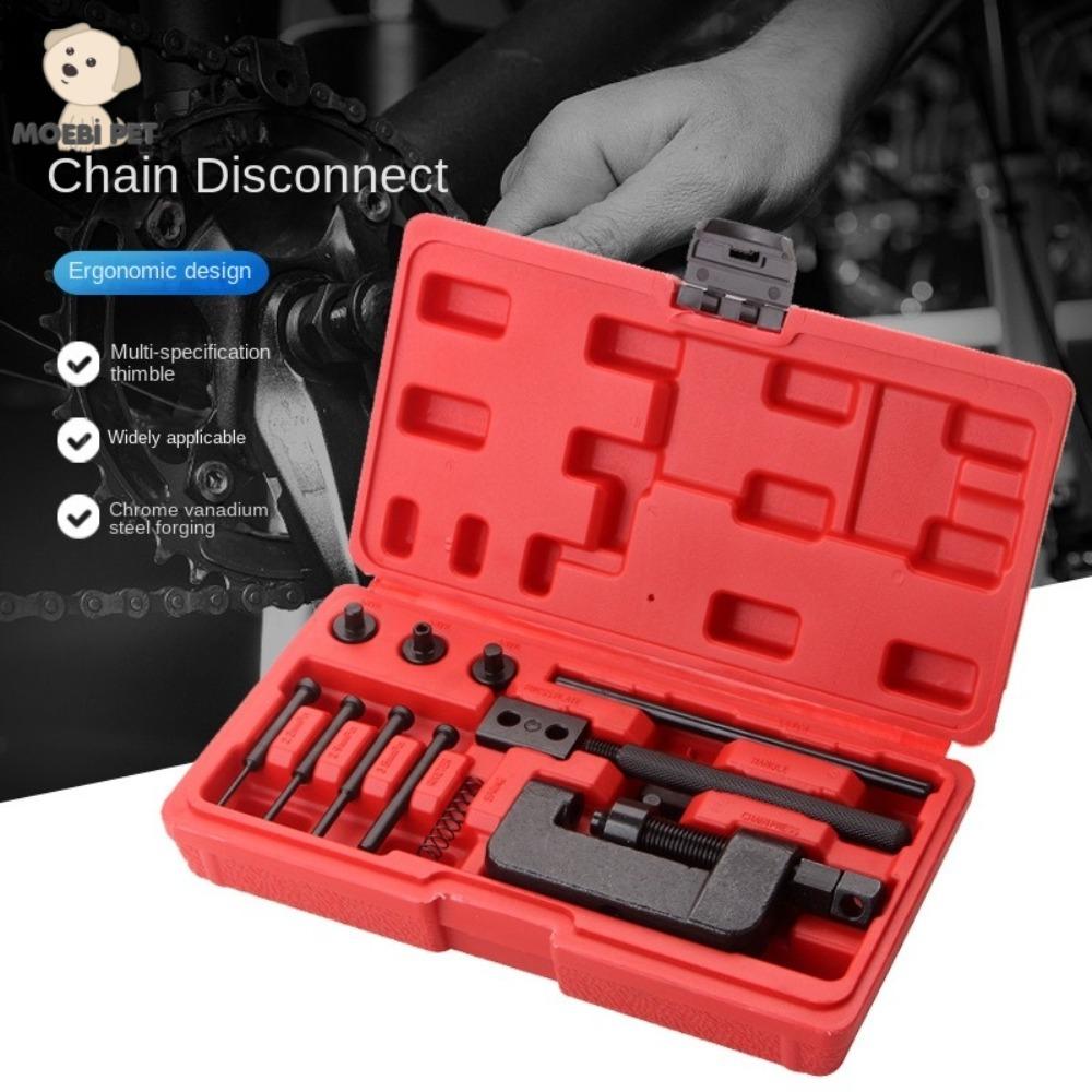 BENEDICT 13pcs/box Công suất cao Bộ dụng cụ tán đinh cho bộ phận ngắt xích xe máy Hộp màu đỏ Thép carbon Bộ đinh tán liên kết chia tách Chuỗi thời gian Ổ đĩa cam Bộ công cụ sửa chữa tán đinh Sửa chữa