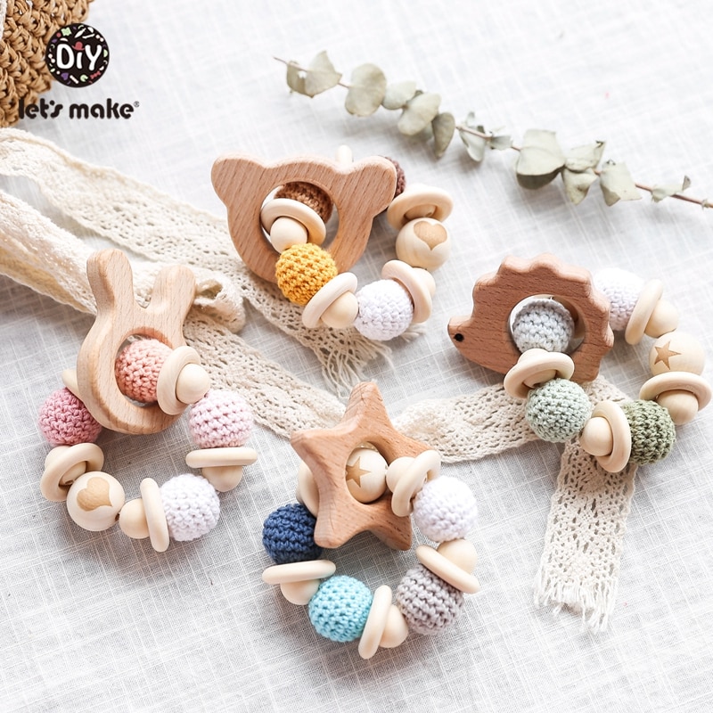 Let s Make Baby Rattle Bracelet Wooden Toys Crochet Beads Baby Teether