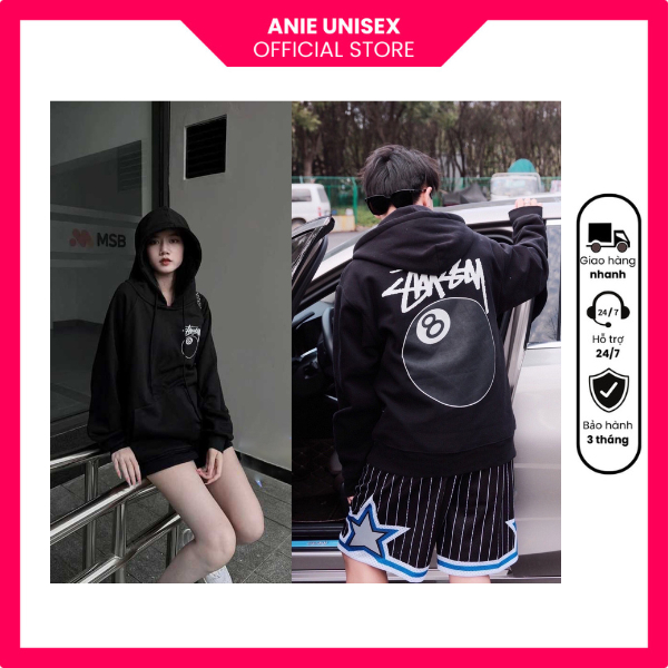 Áo Hoodie Stussy nỉ bông cotton dày dặn nam nữ mũ 2 lớp zip basic form rộng unisex chính hãng