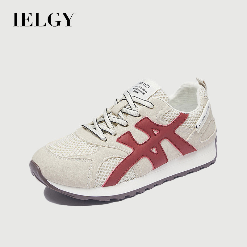 IELGY 2025 Women's Sports Shoes Mesh Running Sports Casual Beige Angora Red ราคา 557 บาท*ส่งฟรี