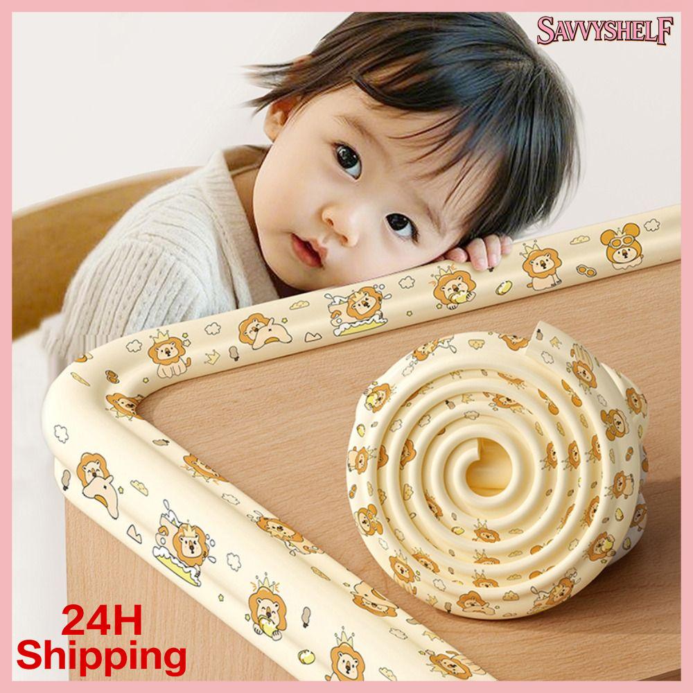 SAVVYSHELF 2m Dải bảo vệ cạnh bàn An toàn cho bé Họa tiết hoạt hình kỹ thuật số Đệm xốp Bền Dày Đệm chống va chạm Cạnh Giường
