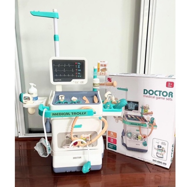 Đồ chơi đóng vai bác sĩ, đồ chơi xe đẩy bác sĩ cỡ lớn khám bệnh di động, đồ chơi bác sĩ phiên bản cao cấp cho bé