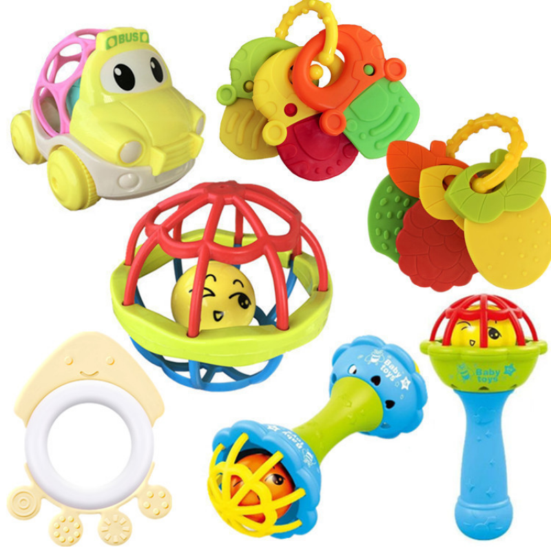 Baby Hand Ball Rattle Fitness Soft Rubber Hand Rattle Baby Tooth Gum