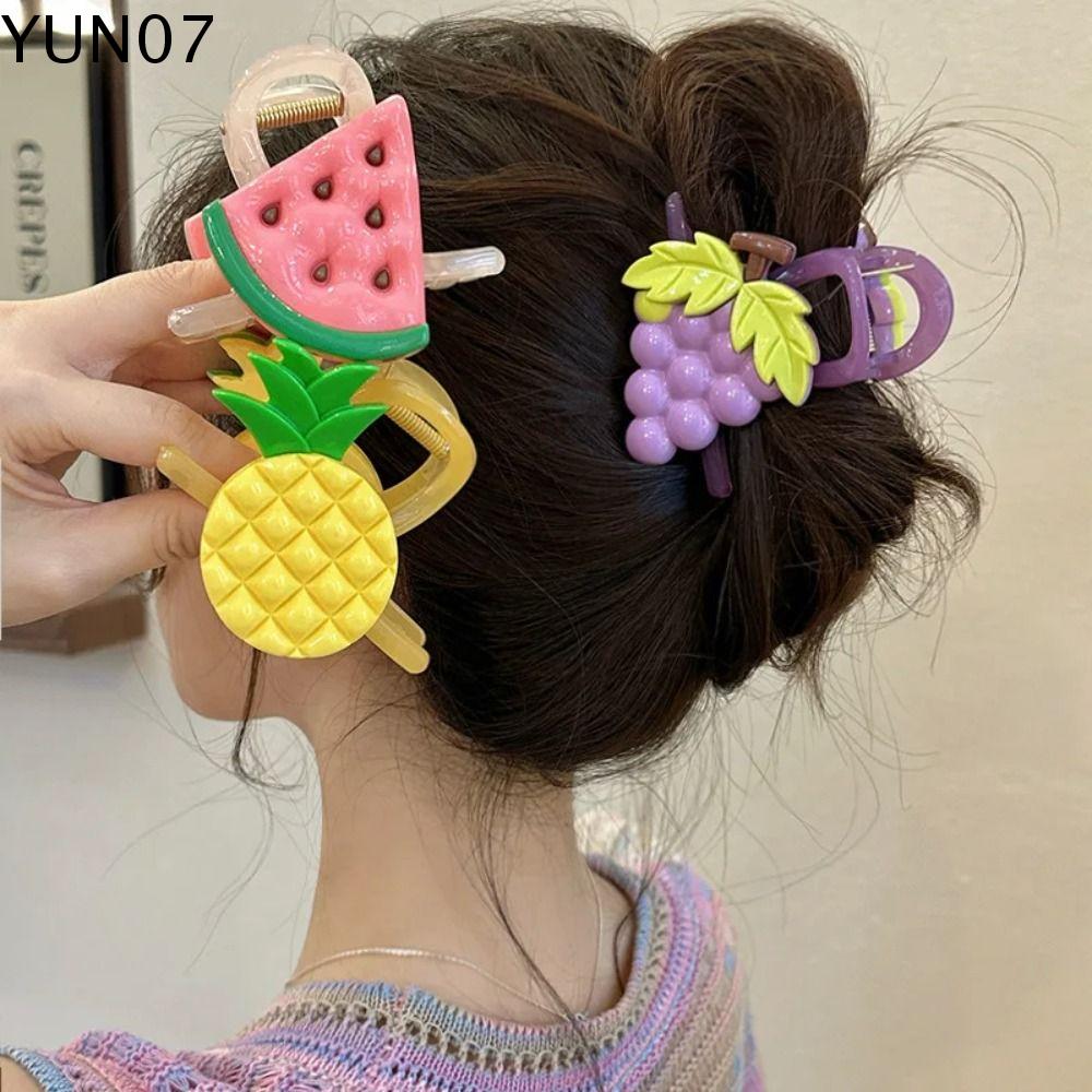 YUN07 Dưa Hấu Kẹp tóc trái cây Dứa Phong cách Hàn Quốc Kẹp cá mập lớn Dễ thương Phụ kiện đội đầu Kẹp móng dâu tây Cô Gái
