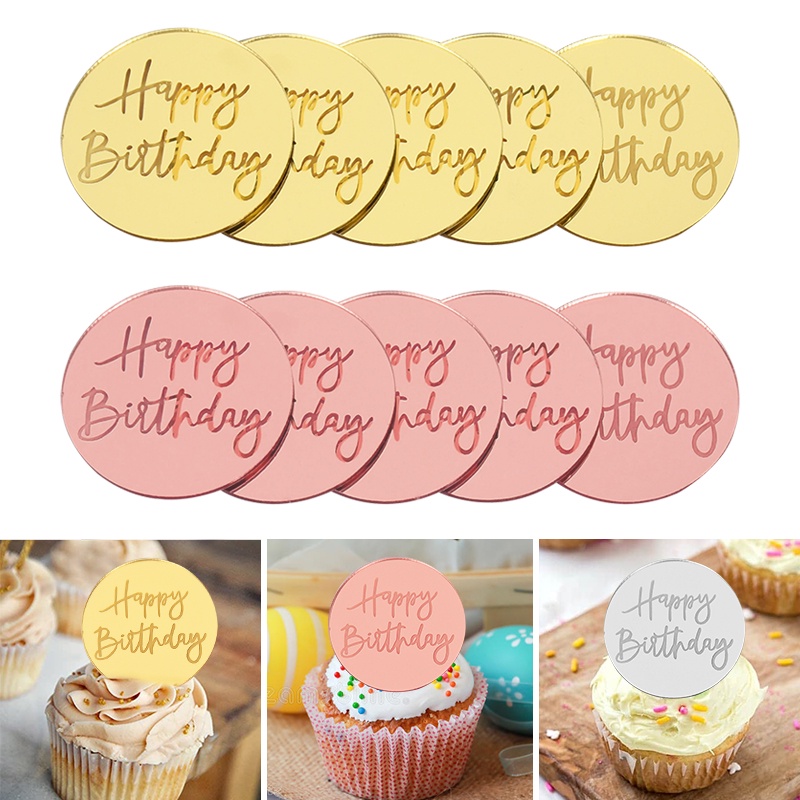 Set 3 thẻ chữ happy birthday bằng acrylic màu vàng dùng trang trí bánh kem diy