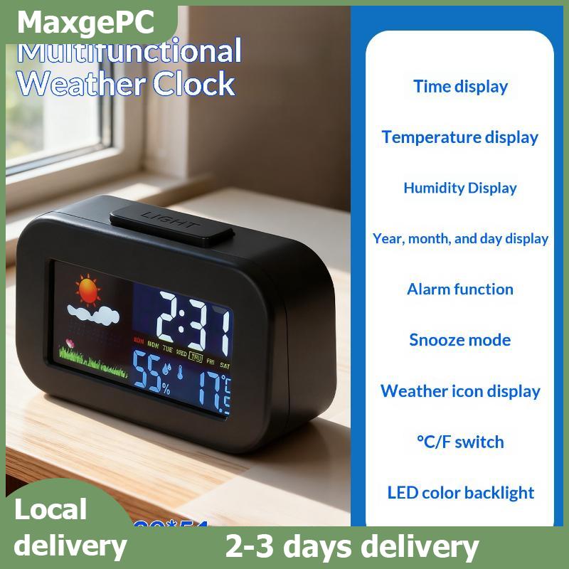 MaxgePC Thông minh Trạm thời tiết đồng hồ với màu sắc hiển thị-Temp & độ ẩm Màn hình backlit cho trẻ em & thanh thiếu niên phòng ngủ ký túc xá bàn