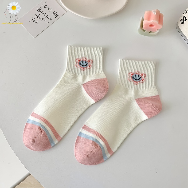Vớ Phụ Nữ Mặt Cười Hoa vớ ngắn Cotton Mỏng Thoáng Khí Dễ Thương tất hài Cho Cô Gái Hợp Thời Trang Nhật Bản vớ học sinh